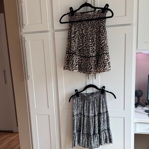 Leopard Print Tiered Skirt - Beige and Black and Black Floral Print Skirt Bundle